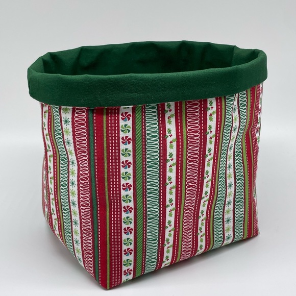 Handmade Christmas Fabric Basket / Red And Green Fabric Basket - Picture 2 of 4